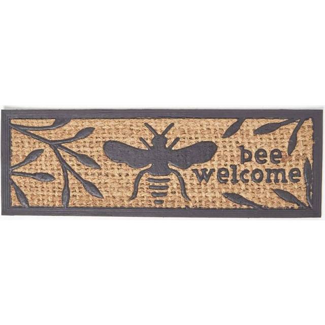 Homescapes Bumble Bee Rubber & Coir Non-Slip Door Mat - Natural