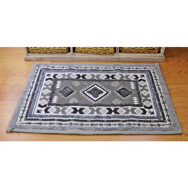 Grey Patterned & Tufted Rug, 60x90cm