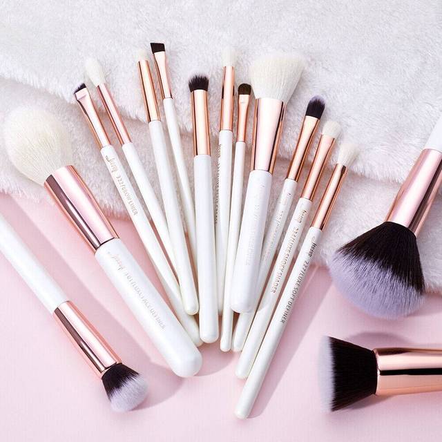 Jessup borstar Pearl White / Rose Gold Professionella sminkborstar Set Make up Brush Tool Foundation Powder Definer Shader Liner 25CM*15CM*5CM rosa guld färg/pärlvit färg