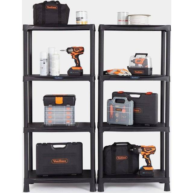 4-Tier Plastic Shelving Unit x2 – Black (138 x 60 x 30cm)