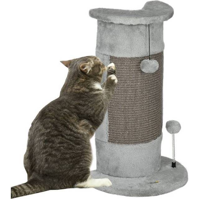 PawHut 58cm Cat Scratching Post for Corner Wall w/ Covered Plush - Play Balls | TJ Hughes Grey