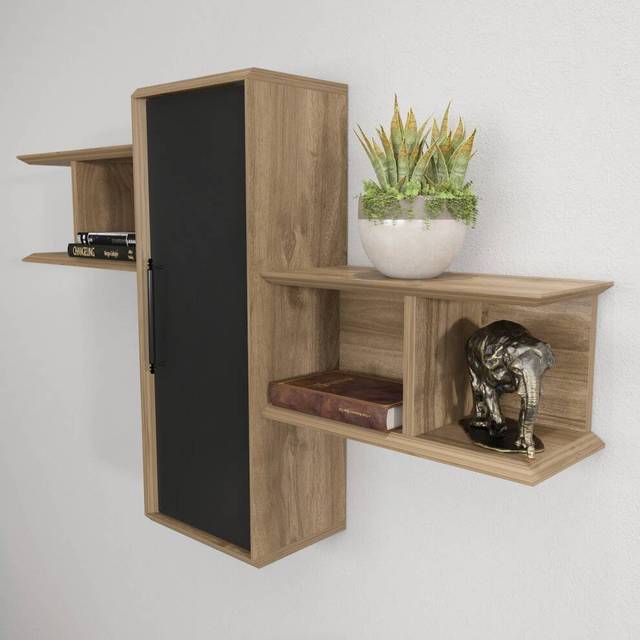 Decorotika Olida Wall Shelf Wall Mounted Shel Wall Dsiplay Unit Storage - Walnut And Black, Multi