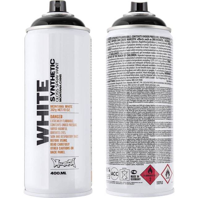 Montana WHITE Gloss Spray Paint 400ml Black
