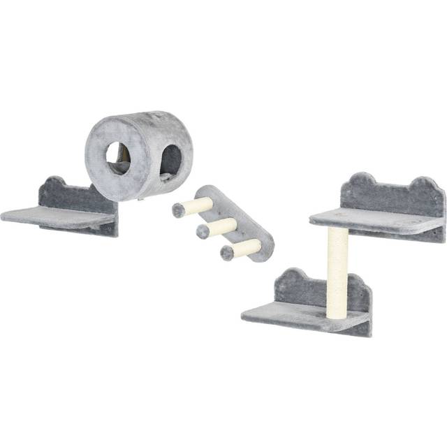 PawHut Cat Wall Furniture with Platforms - Steps - Perch - Cat House - Grey | TJ Hughes