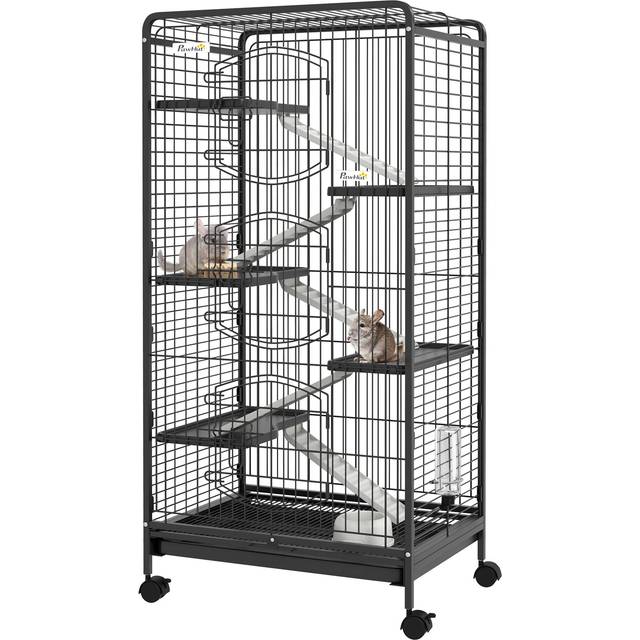 PawHut 6 Levels Small Animal Cage w. Ramps - Bowl - Water Bottle - Tray - Wheels | TJ Hughes
