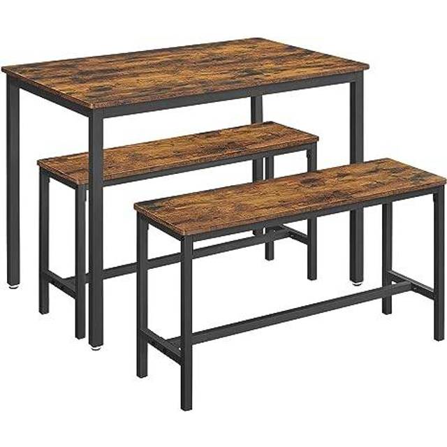 Vasagle matbord med 2 bänkar, 3 stycken set, köksbord, rustik brun och svart