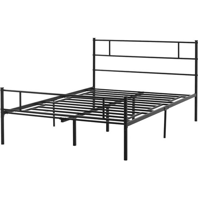 Double Metal Bed Frame Solid Bedstead Base with Headboard and Footboard - Metal Slat Support and Underbed Storage Space - Bedroom Furniture & - Home L