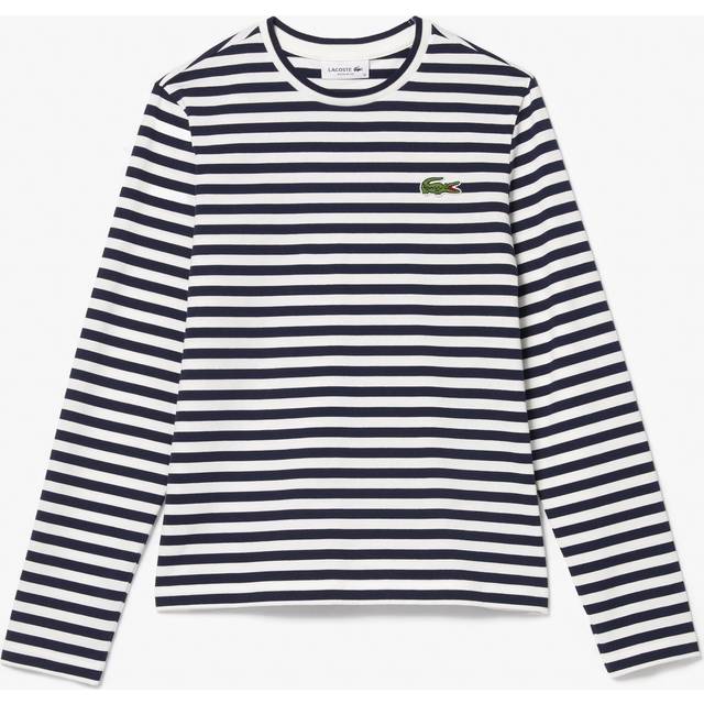 Striped Cotton T-Shirt with Crew Neck and Long Sleeves - blue striped - 12