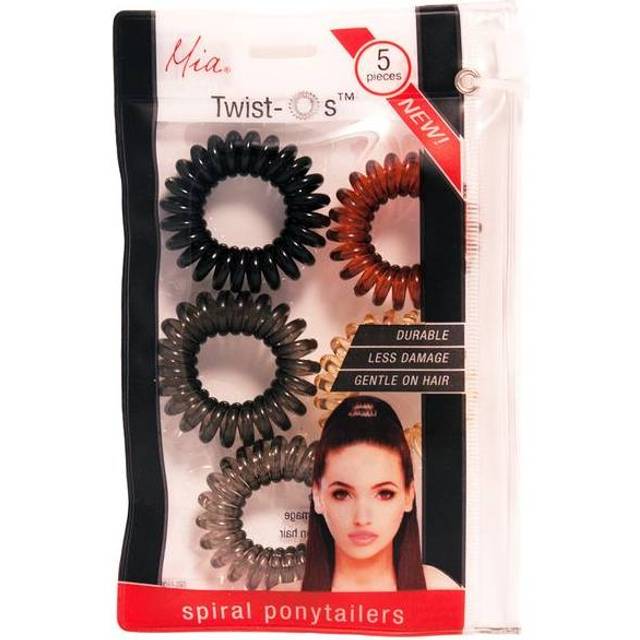 Mia Twist O's  Spiral Hair Ties  Coil Rubber Bands  Phone Cord Hair Elastics  In Zippered Storage Pouch  GENTLE On The Hair  Natural Colors Black  Cha