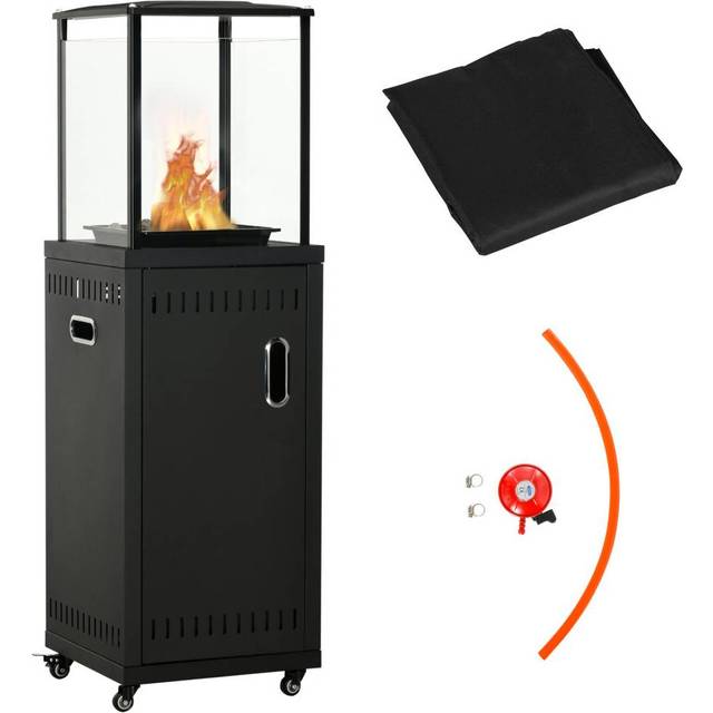 Outsunny 9kW Patio Gas Heater Propane Heater w/ Regulator Hose and Cover, Black