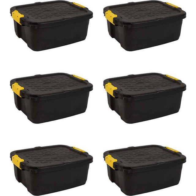 Strata Heavy Duty Storage Box - Black - 24 Litre - Pack of 6