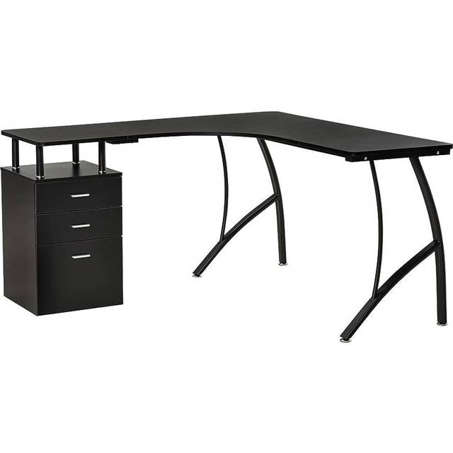 HOMCOM L-Shaped Computer Desk Table W/Drawer Home Office Corner Workstation, Bla - Black