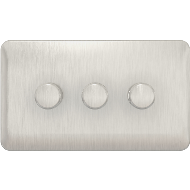 Schneider Electric Lisse Screwless Deco - 3 Gang Universal 2 Way Dimmer Light Switch, 250W/VA, GGBL6032CSSS, Stainless Steel
