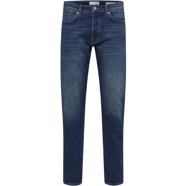 Selected Homme – Blå avsmalnande jeans med smal passform och mellanljus tvätt