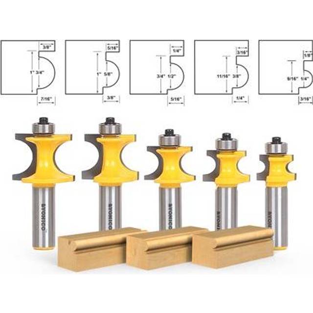 YONICO Bullnose Beading Router Bits Set 5 Bit 12Inch Shank 13516