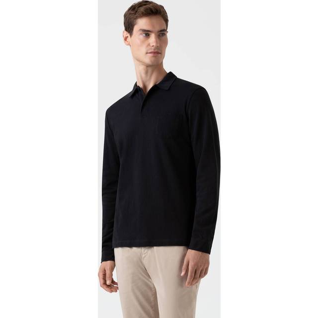 Sunspel Black Riviera Long Sleeve Polo - black - XXL