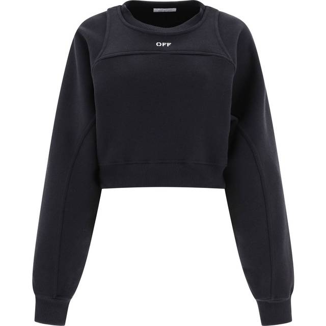 OFF-WHITE logo-print cropped cotton sweatshirt - XS BLACK WHITE (XS)