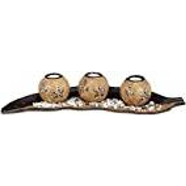 Relaxdays - Tealight Holder Set, Leaf Bowl, Deco Sand, Candle Stand, Atmospheric Display Piece, Tabletop, Brown