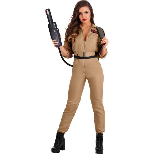 Plus Size Women's Ghostbusters Jumpsuit Costume - Black&#47;Beige&#47;Red (2X)
