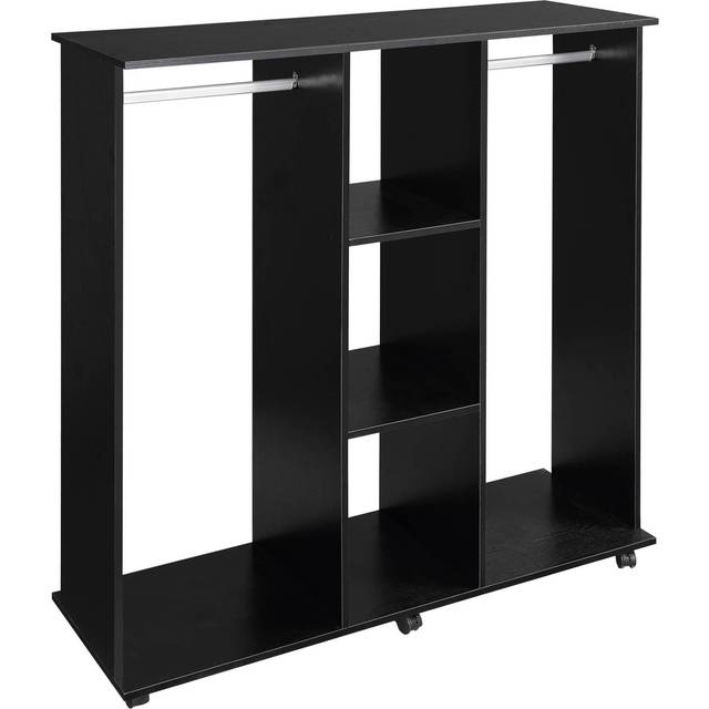 Homcom Double Mobile Open Wardrobe With Clothes Hanging Rails Storage Shelves Organizer Bedroom Furniture - Black