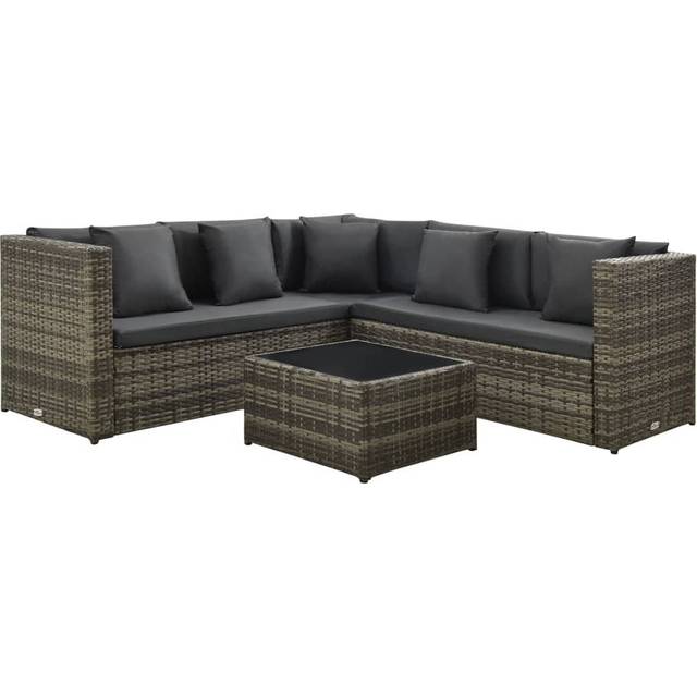 vidaXL Garden Lounge Set with Cushions 4 Piece Poly Rattan Grey Table and Sofa