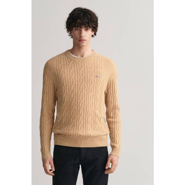 GANT Bomull Cable C-Neck Tröja för män, Khaki Mel, XXL