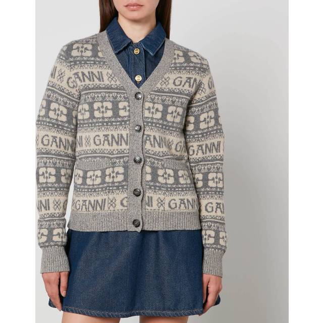 GANNI Gray Jacquard Cardigan - 523 Frost Gray - XXS