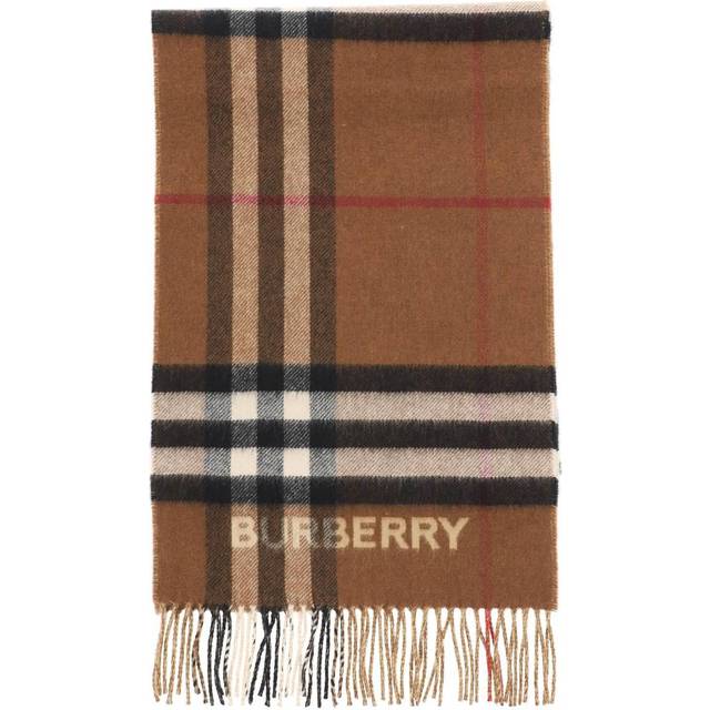 Burberry Womens Arc Beige/birch Brown Contrast Check Logo-embellished Cashmere Scarf 168x30cm