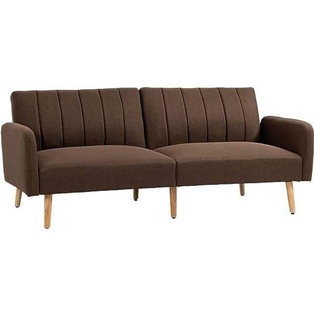 HOMCOM Two Seater Sofa Bed, Convertible Linen Fabric Sofa Couch, Click Clack Sofabed with Adjustable Split Backrest, Grey