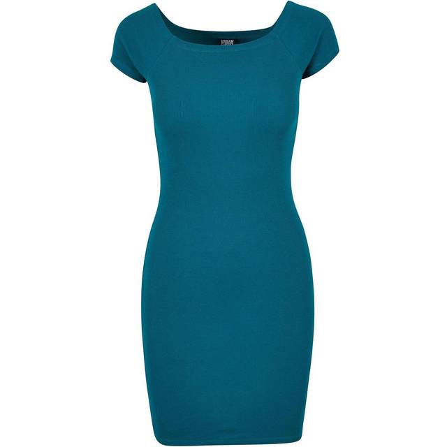Urban Classics Dam Off Shoulder Ribbklänning, Damklänning, finns i många olika färger, storlekar XS till 5XL, vattengreen, M