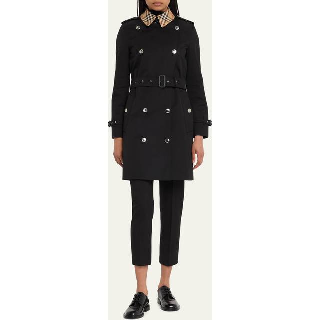 Burberry Short Check Collar Gabardine Trench Coat - Black - 06
