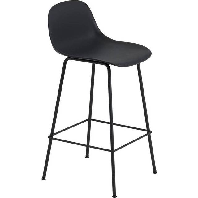 Muuto Fiber Tube with Backrest Black Bar Stool 87.5cm