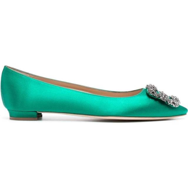 Manolo Blahnik - Hangisi flat ballerinas - women - Calf Leather/Calf Leather/Satin - 40 1/2 - Green