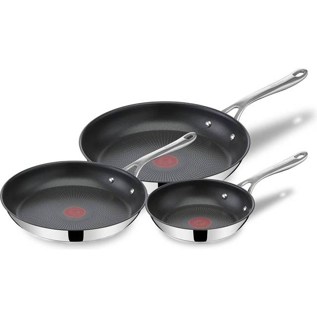 Jamie Oliver Tefal Cook's Direct Stekpanna E304S344 | Svart/Rostfritt Stål | 3 Delar Stekpanna Set | 20, 24, 28 cm | Lämplig för Induktion | Non-Stick Beläggning | Temperaturindikator Thermo-Signal™