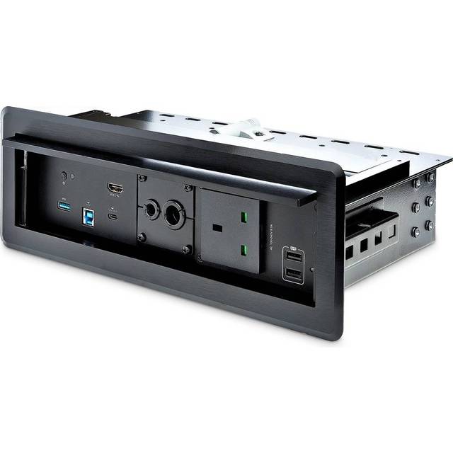 StarTech.com Conference Room Docking Station with Power/Charging; Table Connectivity Box Universal USB-C Laptop Dock 60W PD 4K HDMI USB Hub Audio 1x AC Outlet 2xUSB Charge Ports