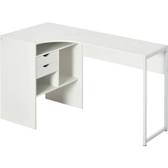 HOMCOM L-Shaped Corner Computer Desk Study Table w/ Storage Shelf - White | TJ Hughes
