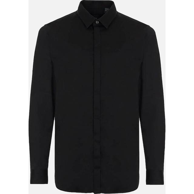 Armani Exchange Herr Smart Stretch Satin Casual Skjorta, Svart, S