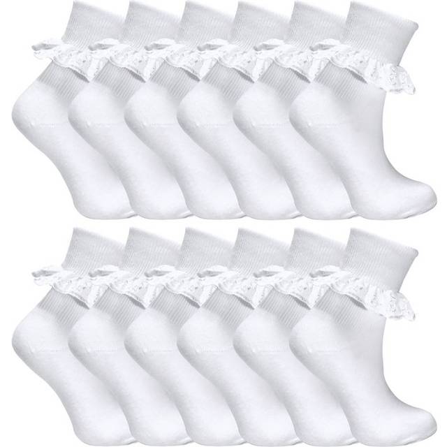 (0-6 Months, White) Sock Snob - 12 Pack Baby Girls White Soft Frilly Lace Socks