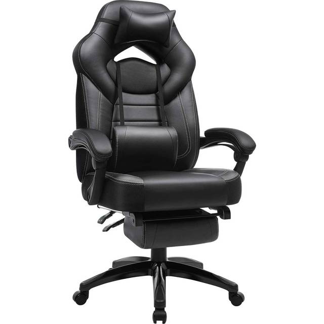 SONGMICS - Ergonomisk spelarstol - kontorsstol med teleskopfotstöd - justerbart nackstöd - ländryggsstöd - maximal belastning 150 kg - svart - OBG077B01
