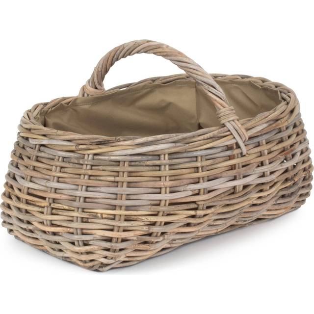 Grey Rattan Market Basket with Hessian Lining