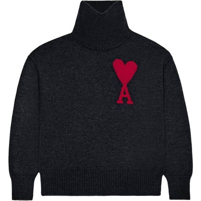 AMI De Coeur Roll Neck Wool Jumper - XL - Black