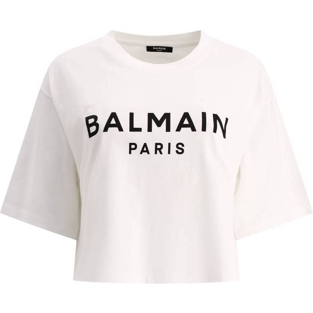 Balmain Logo Crop T-Shirt - White - M