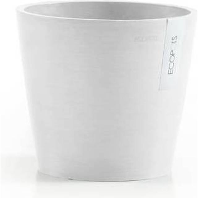Ecopots Amsterdam Modern Round Recycled Plastic Planter Flower Pot w/Water Reservoir Pure White 8