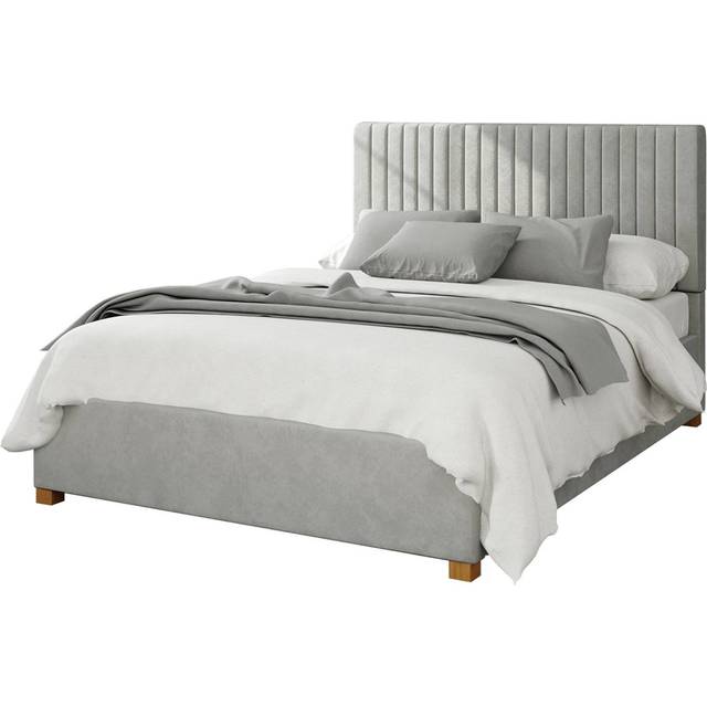 Aspire Grant Velvet Double Ottoman Bedframe - Light Silver