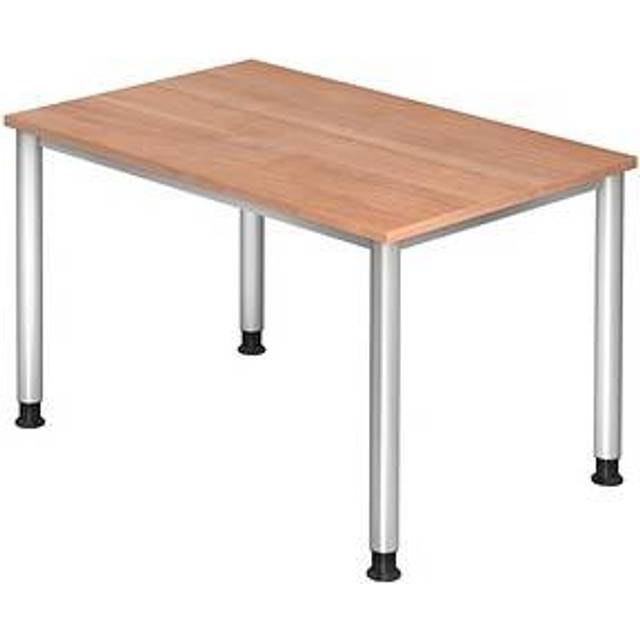 HxD 685 – 810 x 800 mm, 4 round tubular legs, HxD 685 - 810 x 800 mm, 4 round tubular legs, width 1200 mm, aluminium silver / walnut