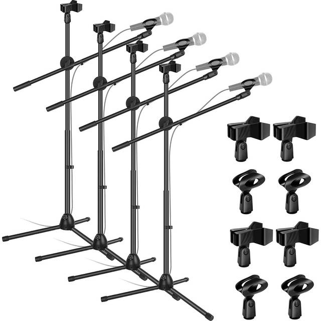 5 Core Tripod Mic Stand Floor 4Pcs Adjustable 31 to 76 Inches Boom Arm Holder Microphone Stands 360 Degree Rotating + Dual Mic MS DBL 4PCS
