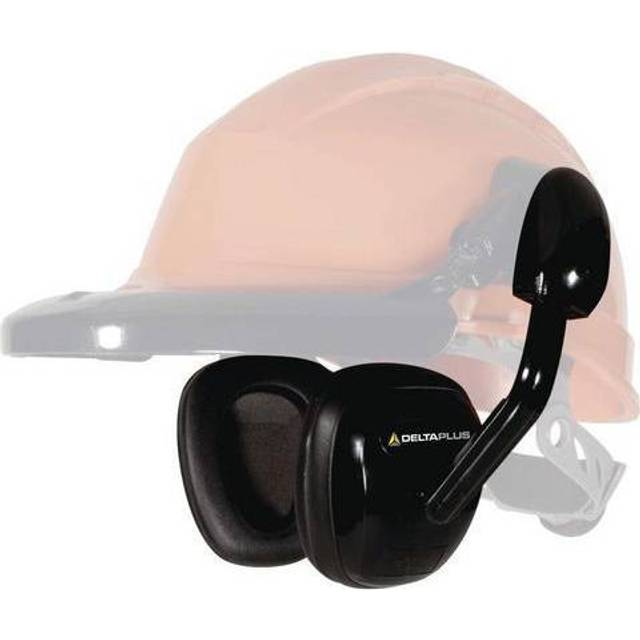 (Black) Delta Plus SUZUKA Clip On Ear Defenders for Safety Hard Hat Helmets SNR 27 dB (Yellow or Black)