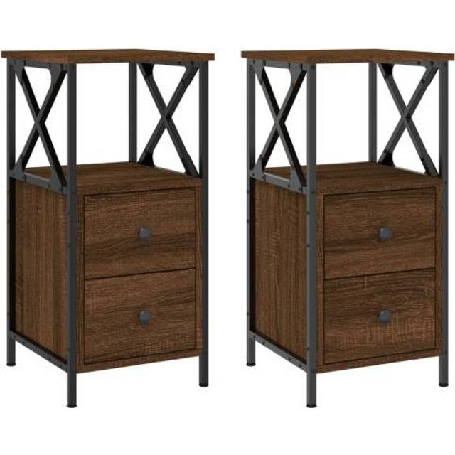 vidaXL Bedside Cabinets 2 pcs Brown Oak 34x35.5x70 cm Engineered Wood