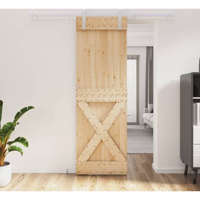 vidaXL Sliding Door with Hardware Set 70x210 cm Solid Wood Pine - Brown
