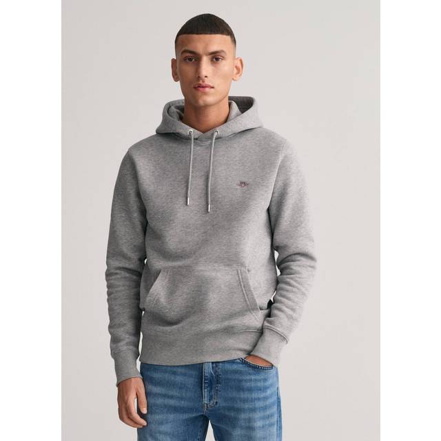 Men's GANT Mens Regular Fit Shield Logo Pullover Hoodie - Grey - Size: 38